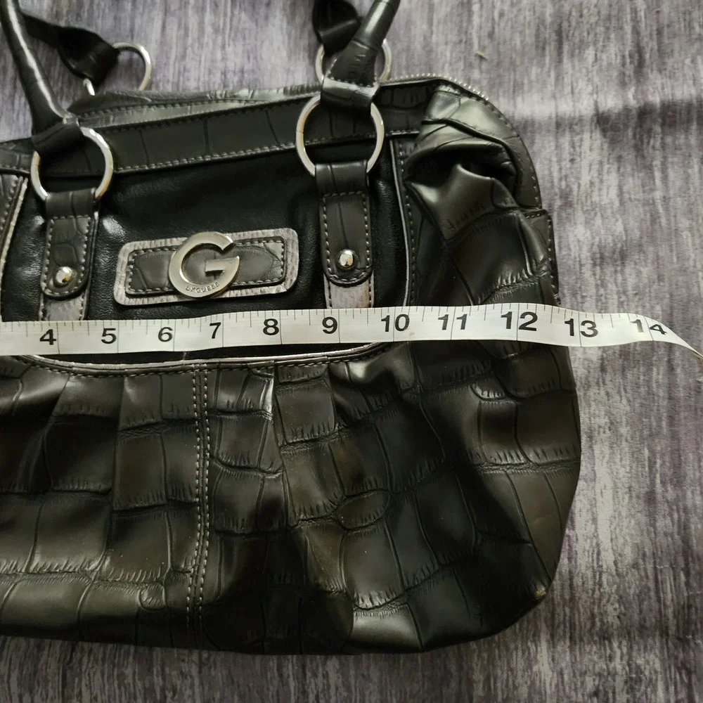 G by GUESS‎ Gray Crocodile Embossed Satchel Bag Silver Hardware Leopard Lining
